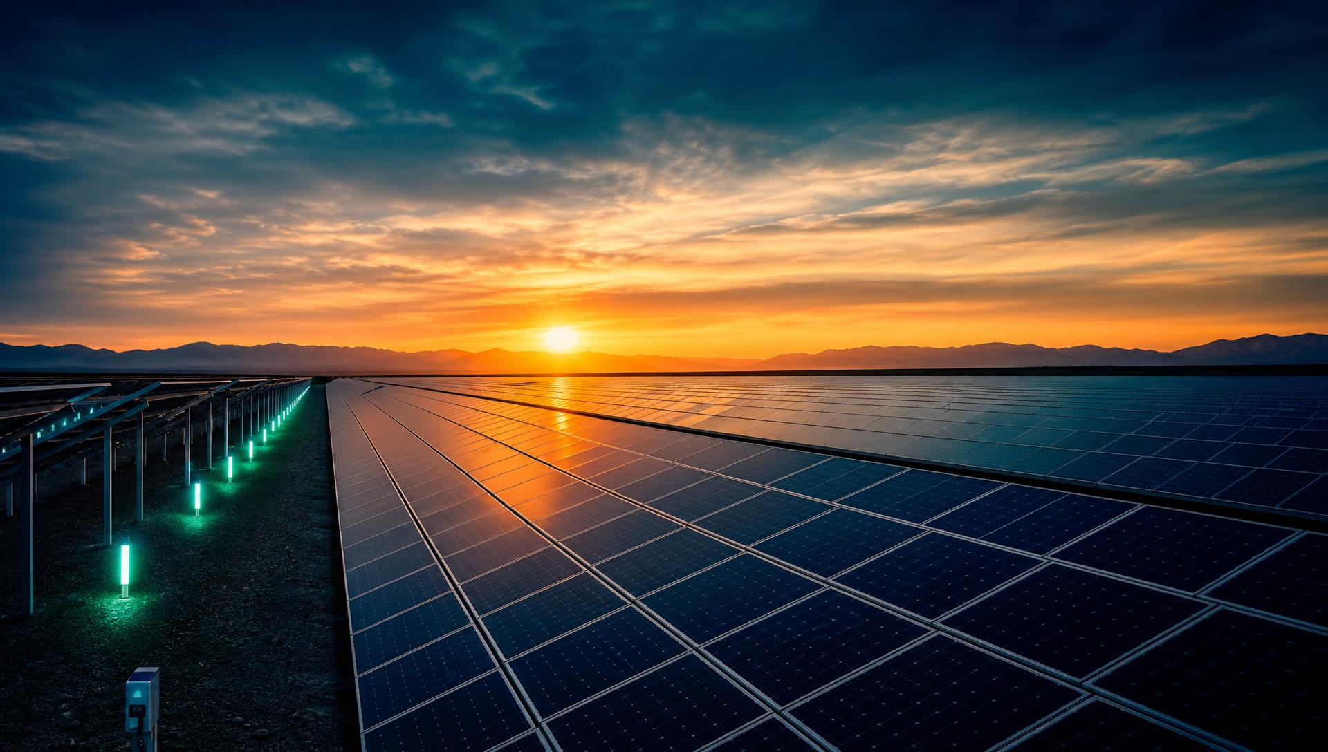 Usina solar da PG Energy ao pôr do sol